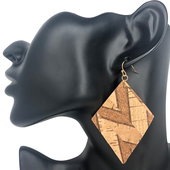 Brown Chevron Printed Cork Earrings - Picture 2 of 3